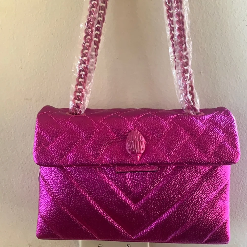 - Kurt Geiger London Drench Pink Metallic Leather Shoulder Bag